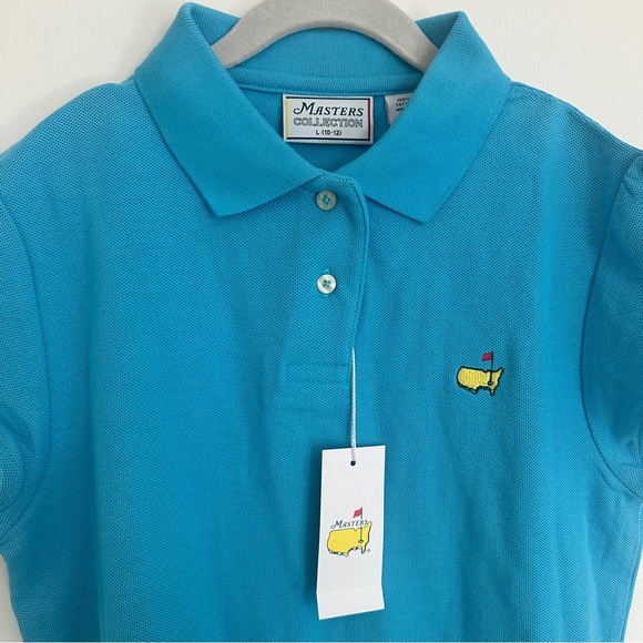 NWT Masters Golf Pique Puff Sleeve Aqua Blue Polo Shirt L 10 - 12 - Picture 3 of 6